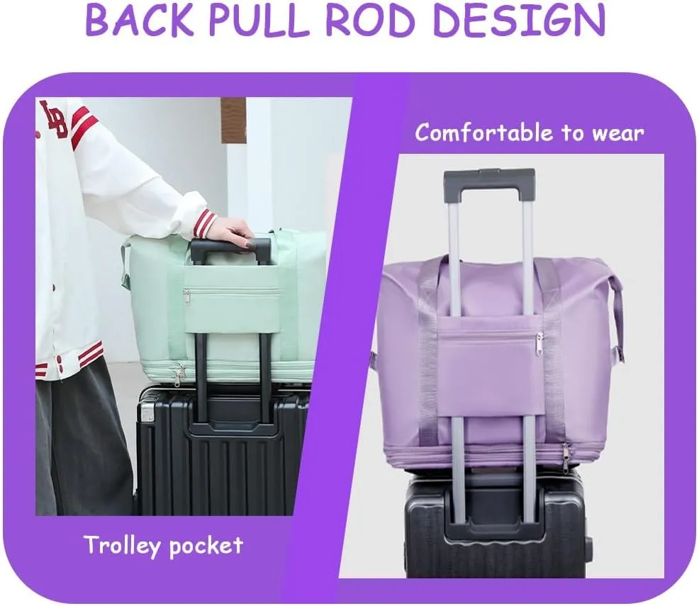 Kulken Travel Bag with Wheels, Foldable and Expandable Rolling Tote Bag, Large Capacity Detachable Universal Wheel Duffle Bag(Pink)