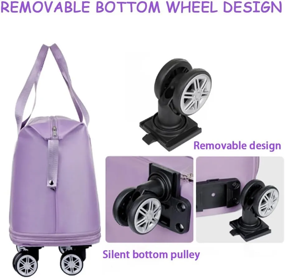 Kulken Travel Bag with Wheels, Foldable and Expandable Rolling Tote Bag, Large Capacity Detachable Universal Wheel Duffle Bag(Pink)