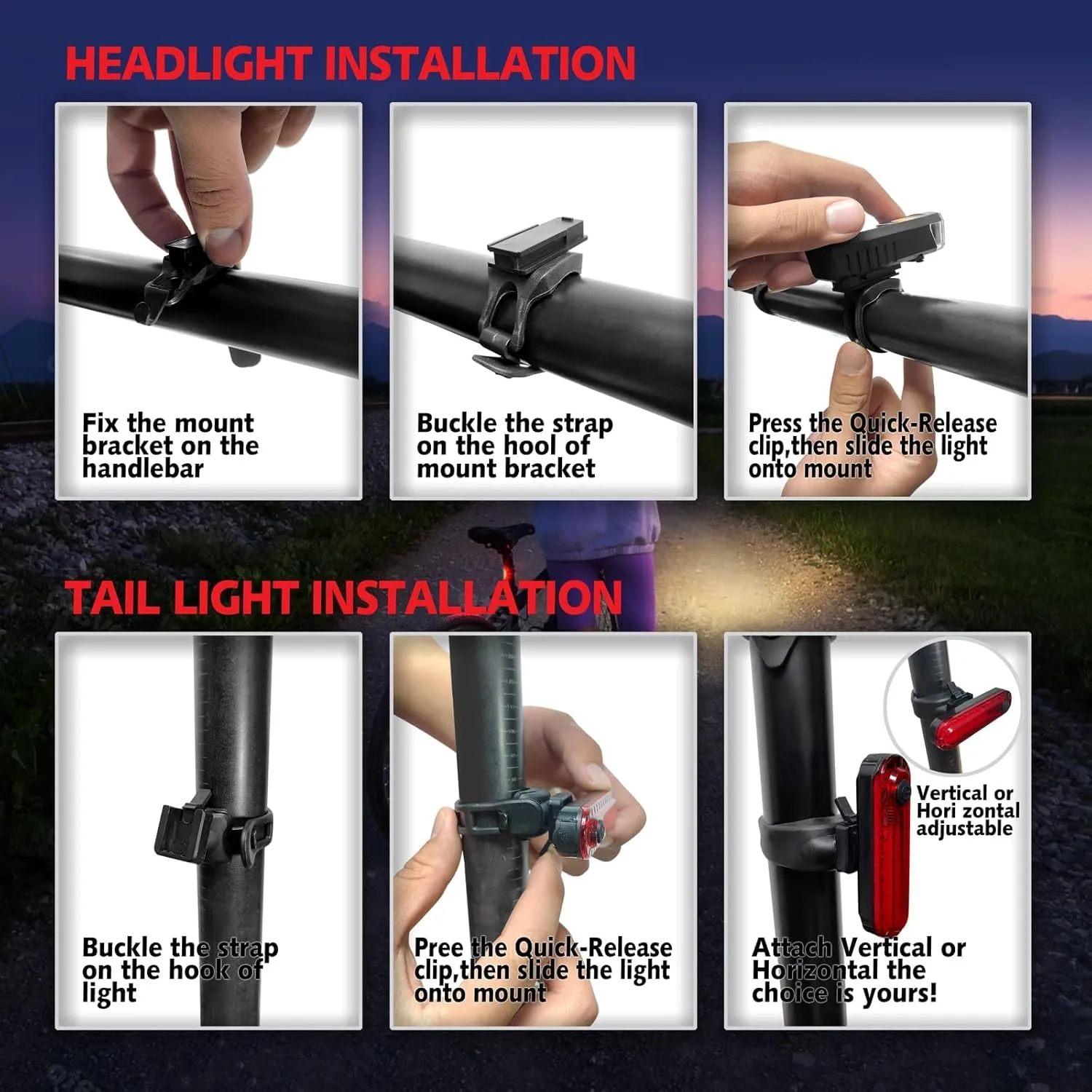 Kunhe USB-C Rechargeable Bike Lights Front and Rear(2or4 or 10 Packs) Night Riding for Kids &Adults 3 Lights Modes Used as a Safety Indicator Light for Skateboards Strollers and Wheelchairs