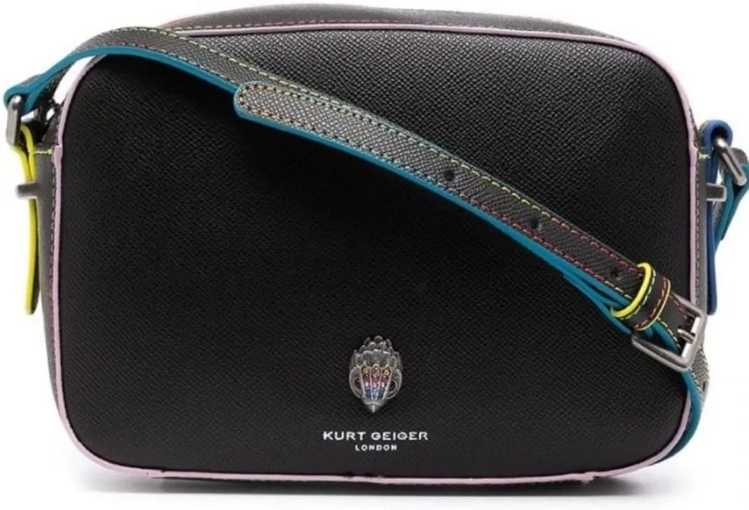 Kurt Geiger Women’s Richmond Leather Rainbow Stitch Camera Bag Crossbody, Black