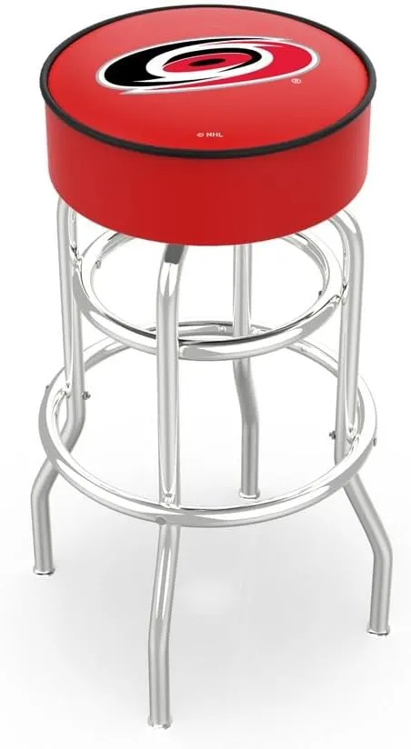 L7C1-4" Calgary Flames Cushion Seat with Double-Ring Chrome Base Swivel Bar Stool by The Holland Bar Stool Company