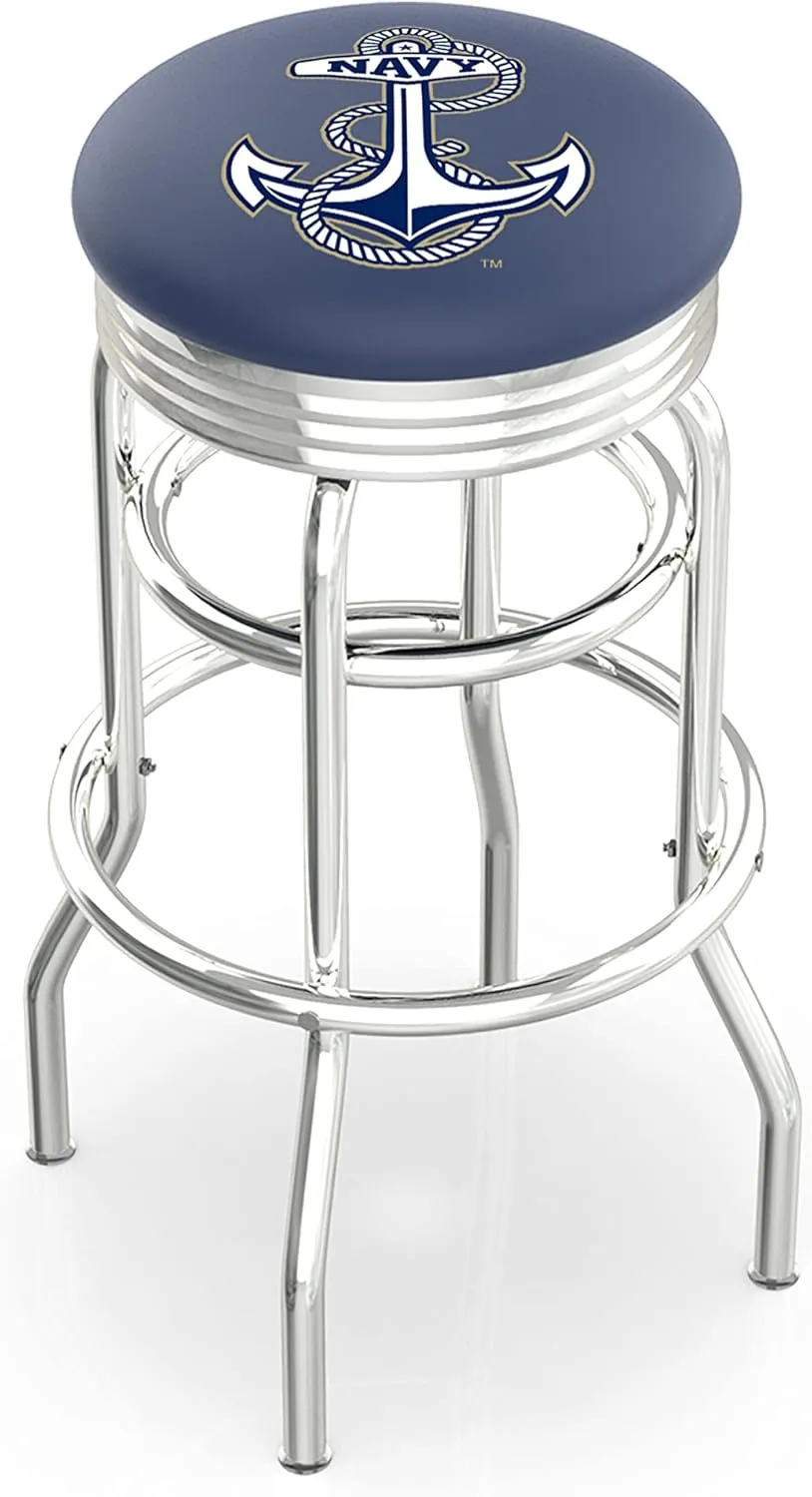 L7C3C US Naval Academy (Navy) 25" Double-Ring Swivel Counter Stool with Chrome Finish
