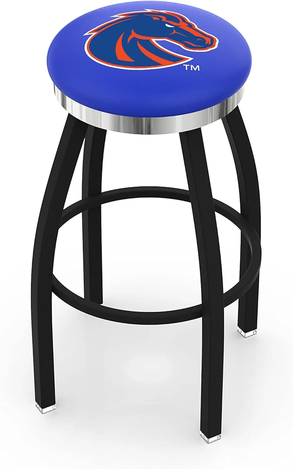 L8B2C Boise State 36" Swivel Bar Stool with a Black Wrinkle and Chrome Finish
