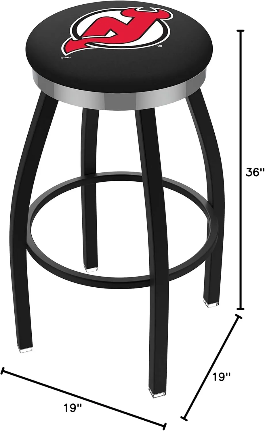 L8B2C New Jersey Devils 36" Swivel Bar Stool with a Black Wrinkle and Chrome Finish