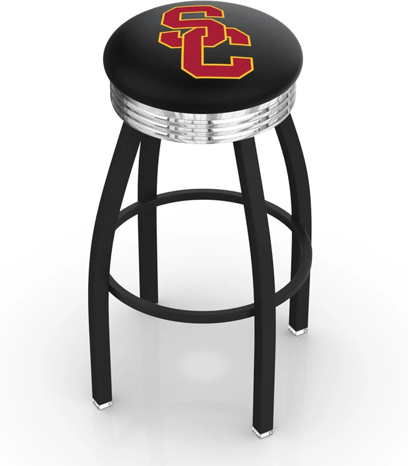 L8B3C USC Trojans 25" Swivel Counter Stool with a Black Wrinkle and Chrome Finish