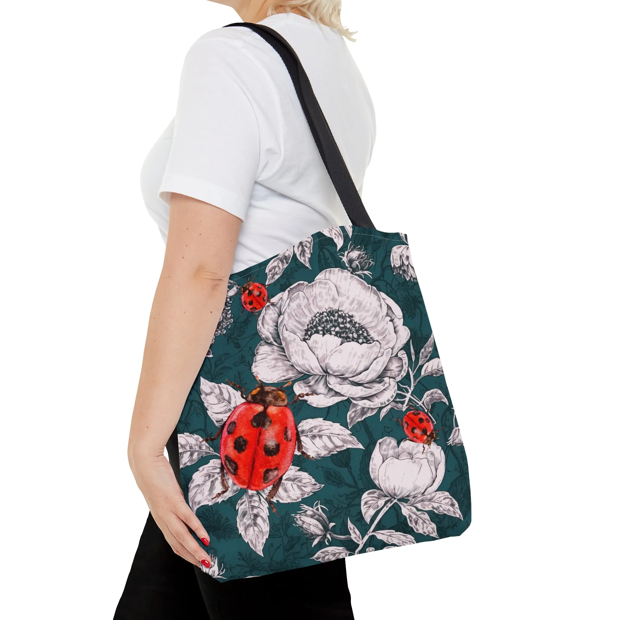 Ladybug Green Toile Tote Bag