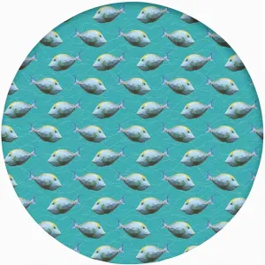 Lake Decor Round Fitted Tablecloth,Geometric Low Polygonal Unicornfish Figures Print Elastic Edged Polyester Table Pad Small Fit Round Tables Diameter Ultimate Protection for Your Table 72x72 In
