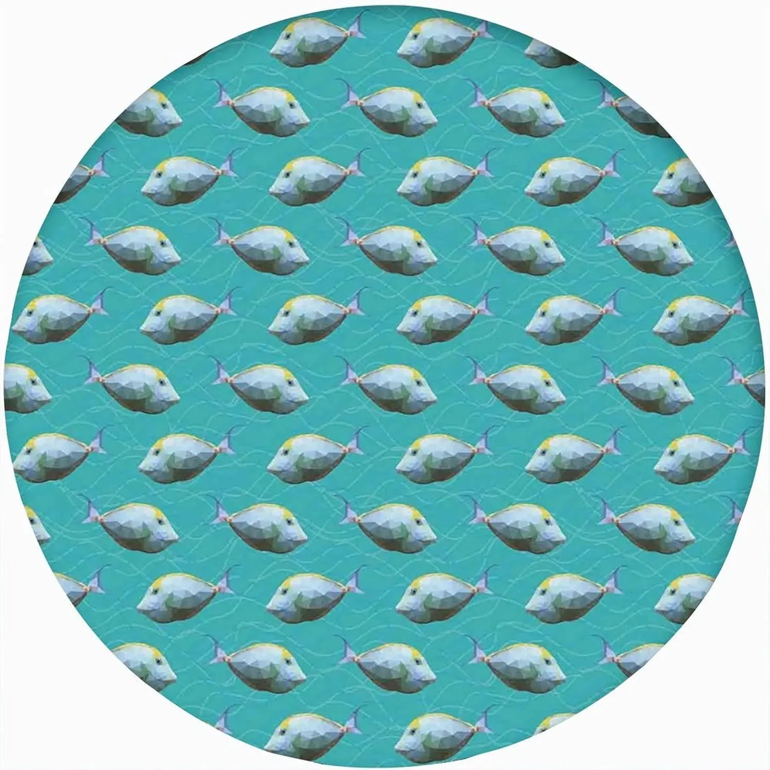 Lake Decor Round Fitted Tablecloth,Geometric Low Polygonal Unicornfish Figures Print Elastic Edged Polyester Table Pad Small Fit Round Tables Diameter Ultimate Protection for Your Table 72x72 In