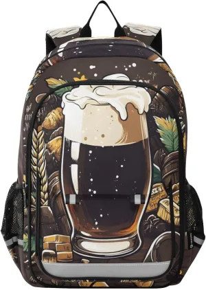 Laptop Backpack Purse Beer Food Wheat for Women Men Travel Daypack Casual Shoulder Bag Book Bag Cute Cool Funny Backpack with Compartment & Multiple Pockets