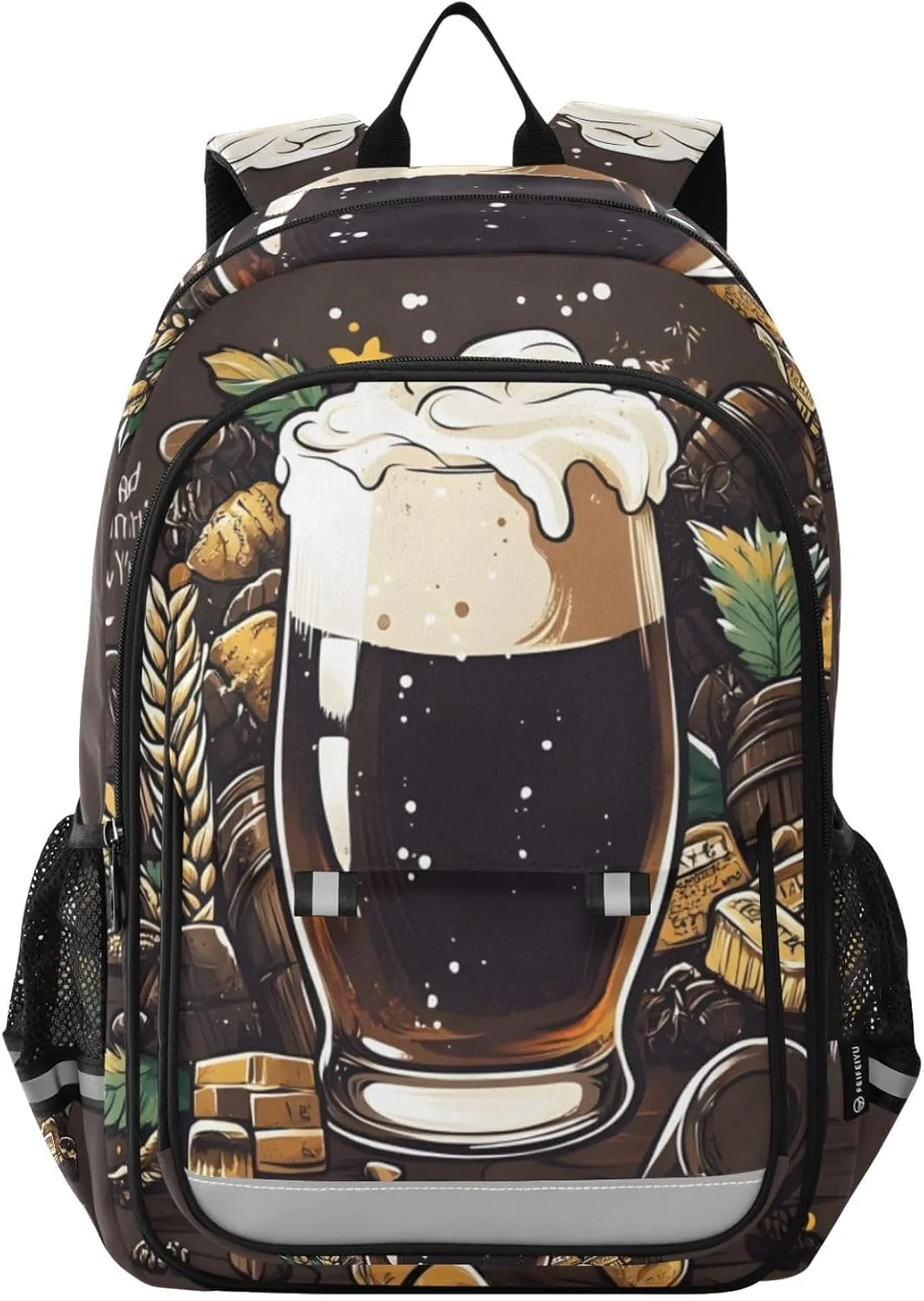 Laptop Backpack Purse Beer Food Wheat for Women Men Travel Daypack Casual Shoulder Bag Book Bag Cute Cool Funny Backpack with Compartment & Multiple Pockets