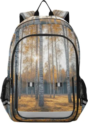 Laptop Backpack Purse Birch Trees Autumn Forest for Women Men Travel Daypack Casual Shoulder Bag Book Bag Cute Cool Funny Backpack with Compartment & Multiple Pockets