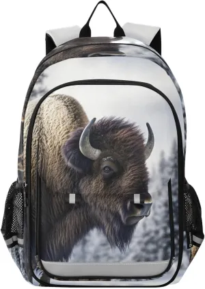 Laptop Backpack Purse Bison Forest Winter for Women Men Travel Daypack Casual Shoulder Bag Book Bag Cute Cool Funny Backpack with Compartment & Multiple Pockets