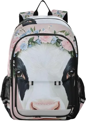 Laptop Backpack Purse Cow Garland Closeup for Women Men Travel Daypack Casual Shoulder Bag Book Bag Cute Cool Funny Backpack with Compartment & Multiple Pockets