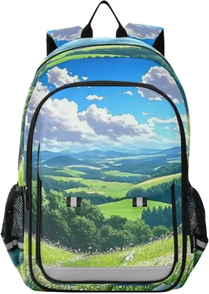 Laptop Backpack Purse Grassland Landscape Cloud for Women Men Travel Daypack Casual Shoulder Bag Book Bag Cute Cool Funny Backpack with Compartment & Multiple Pockets
