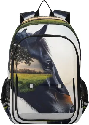 Laptop Backpack Purse Horse Grassland Head for Women Men Travel Daypack Casual Shoulder Bag Book Bag Cute Cool Funny Backpack with Compartment & Multiple Pockets