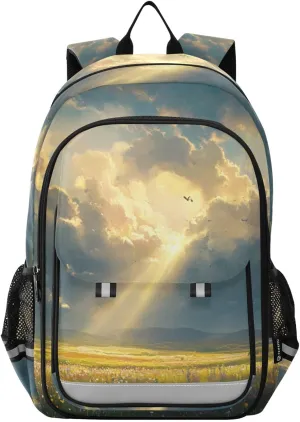 Laptop Backpack Purse Landscape Grassland Clouds for Women Men Travel Daypack Casual Shoulder Bag Book Bag Cute Cool Funny Backpack with Compartment & Multiple Pockets