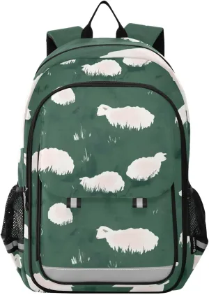 Laptop Backpack Purse Sheep Grassland Green for Women Men Travel Daypack Casual Shoulder Bag Book Bag Cute Cool Funny Backpack with Compartment & Multiple Pockets