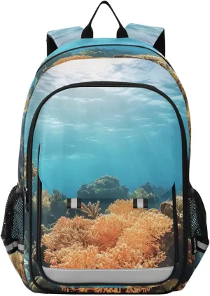Laptop Backpack Purse Underwater Reef Coral for Women Men Travel Daypack Casual Shoulder Bag Book Bag Cute Cool Funny Backpack with Compartment & Multiple Pockets