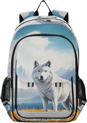 Laptop Backpack Purse Wolf Grassland Landscape for Women Men Travel Daypack Casual Shoulder Bag Book Bag Cute Cool Funny Backpack with Compartment & Multiple Pockets