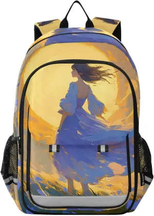 Laptop Backpack Purse Woman Grassland Blue for Women Men Travel Daypack Casual Shoulder Bag Book Bag Cute Cool Funny Backpack with Compartment & Multiple Pockets