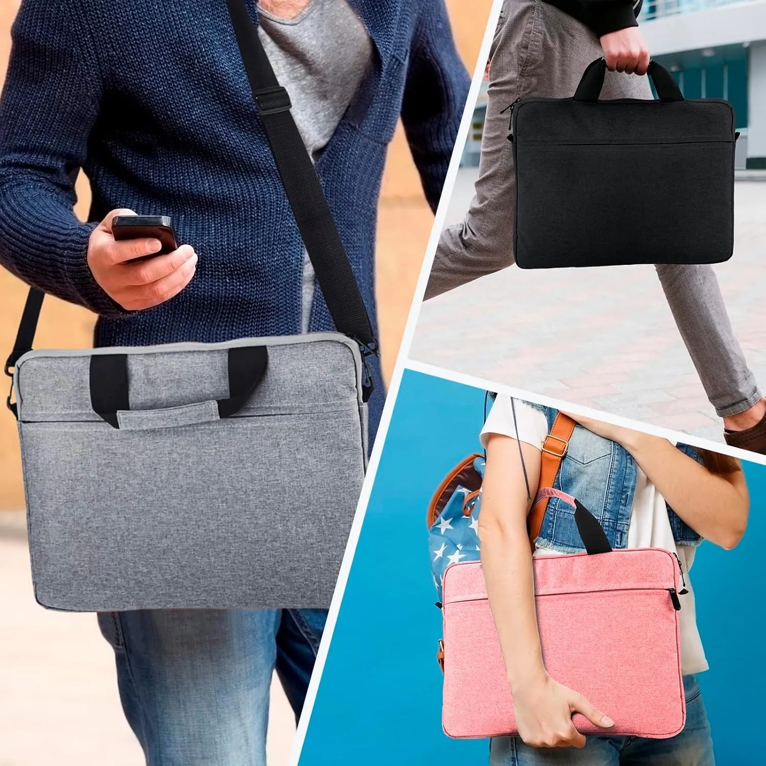 Laptop Case Shoulder Bag for 14 Inch MacBook Pro, 15 Inch MacBook Pro/Air, 14-15 Inch Laptop Computer, Protective Polyester Computer Portable Bag Briefcase with Handle, Black