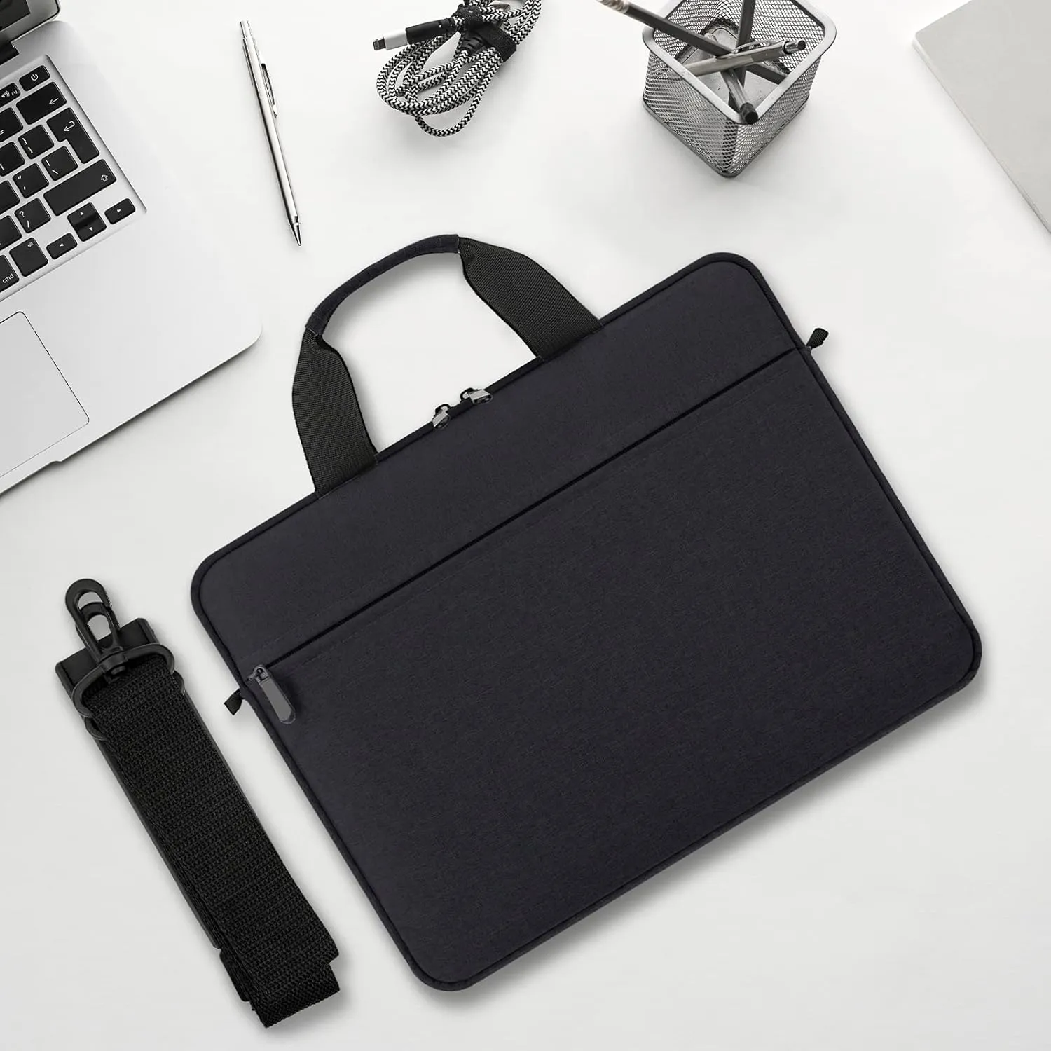 Laptop Case Shoulder Bag for 14 Inch MacBook Pro, 15 Inch MacBook Pro/Air, 14-15 Inch Laptop Computer, Protective Polyester Computer Portable Bag Briefcase with Handle, Black