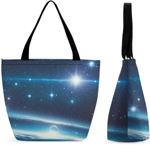 Large Capacity Tote Bag with Zipper Astronomical Art Women Handbag with Handles Ladies Shoulder Bag with Compartments Beach Bag Shopping Bags for Travel Work