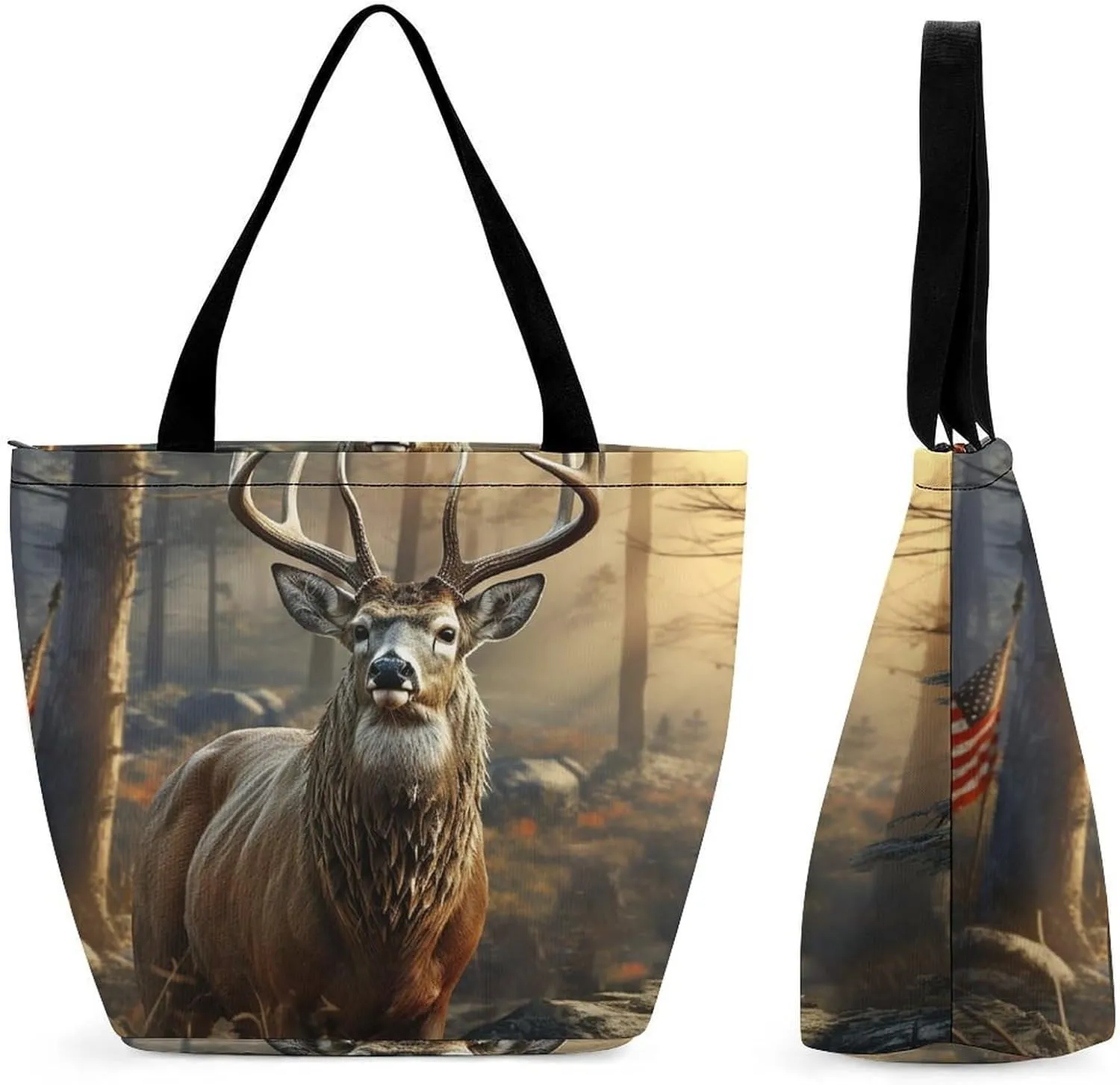 Large Capacity Tote Bag with Zipper Deer Hunting Season Women Handbag with Handles Ladies Shoulder Bag with Compartments Beach Bag Shopping Bags for Travel Work