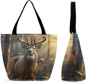 Large Capacity Tote Bag with Zipper Deer Hunting Season Women Handbag with Handles Ladies Shoulder Bag with Compartments Beach Bag Shopping Bags for Travel Work