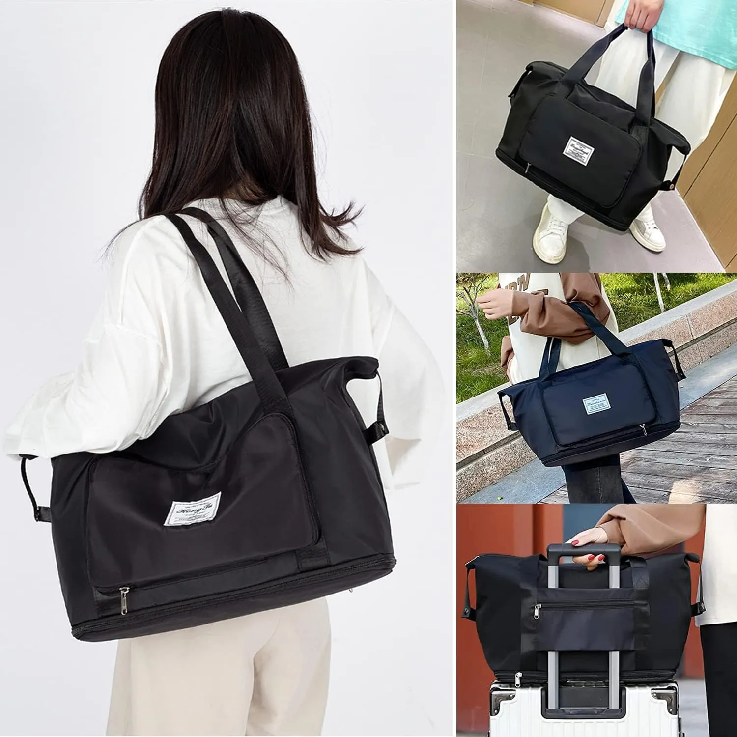Large Capacity Travel Bag, Expandable Foldable Travel Duffel Bag, Dry and Wet Separation Portable Travel Duffel Bag, Overnight Bag for Women and Man (Grey)