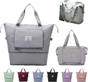 Large Capacity Travel Bag, Expandable Foldable Travel Duffel Bag, Dry and Wet Separation Portable Travel Duffel Bag, Overnight Bag for Women and Man (Grey)