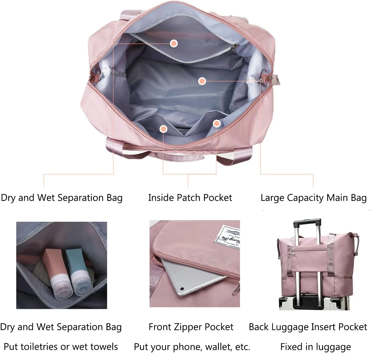 Large Capacity Travel Bag, Expandable Foldable Travel Duffel Bag, Dry and Wet Separation Portable Travel Duffel Bag, Overnight Bag for Women and Man (Grey)