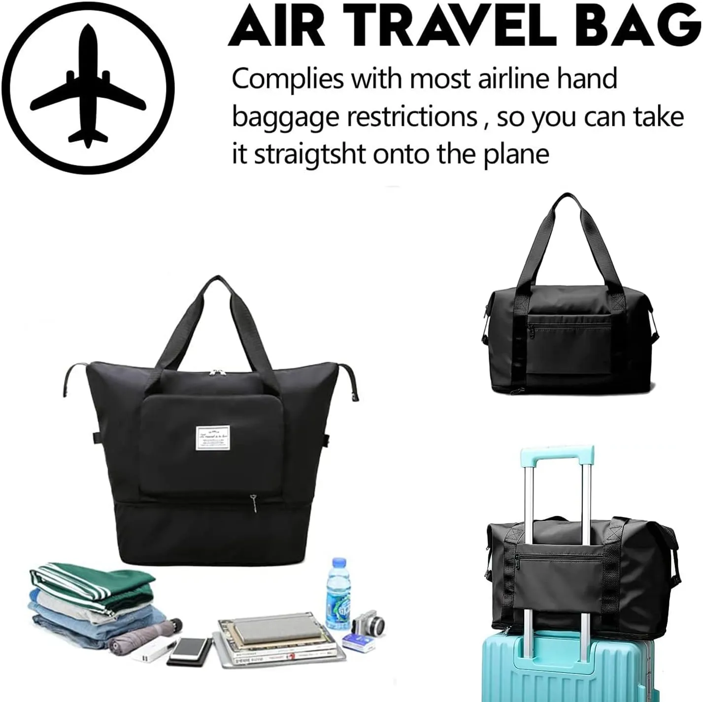 Large Capacity Travel Bag, Expandable Foldable Travel Duffel Bag, Dry and Wet Separation Portable Travel Duffel Bag, Overnight Bag for Women and Man (Grey)