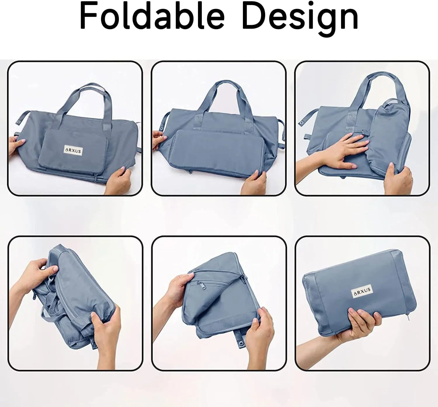 Large Folding Travel Duffle Bag, Expandable Waterproof Gym Weekend Carry On Overnight Tote Bag for Women