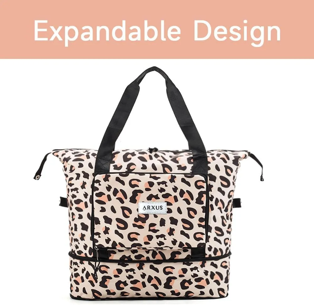 Large Folding Travel Duffle Bag, Expandable Waterproof Gym Weekend Carry On Overnight Tote Bag for Women