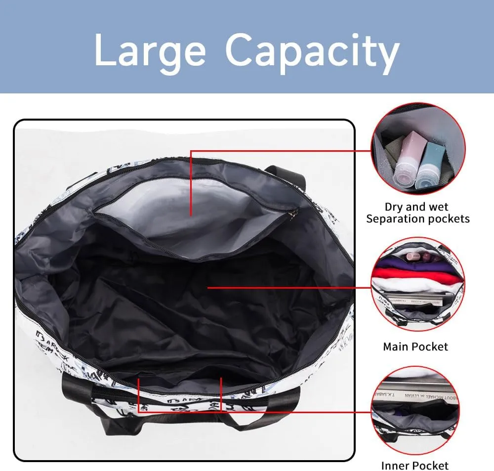 Large Folding Travel Duffle Bag, Expandable Waterproof Gym Weekend Carry On Overnight Tote Bag for Women