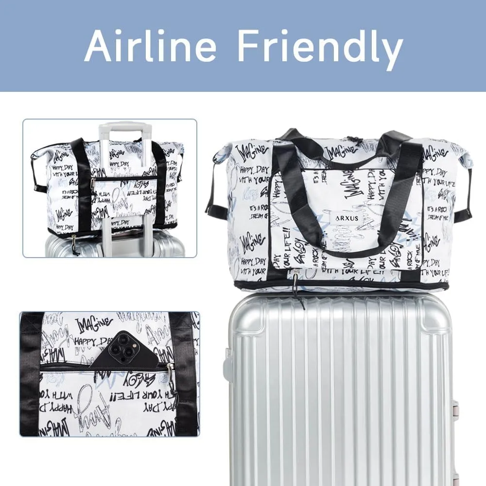 Large Folding Travel Duffle Bag, Expandable Waterproof Gym Weekend Carry On Overnight Tote Bag for Women