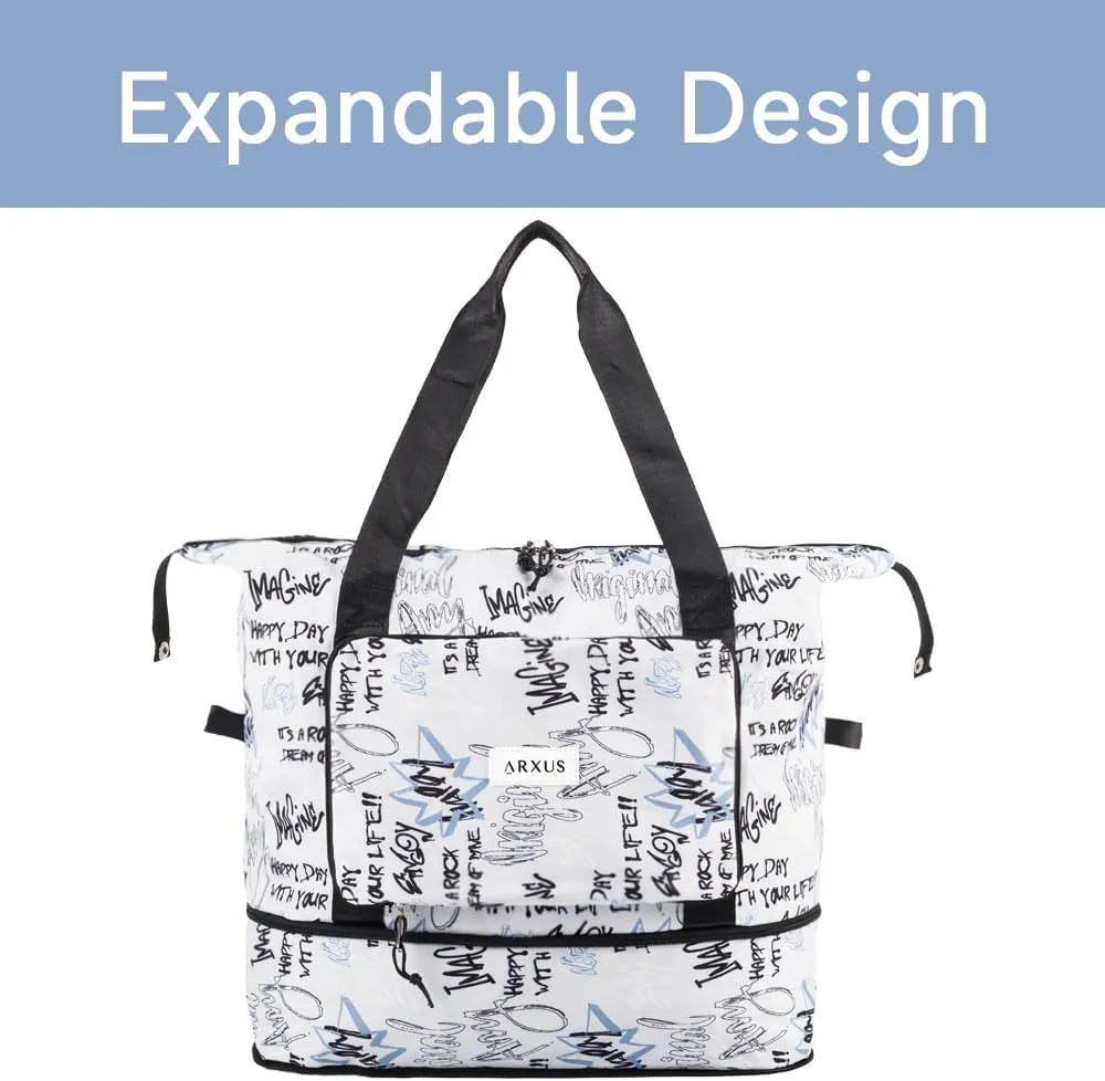 Large Folding Travel Duffle Bag, Expandable Waterproof Gym Weekend Carry On Overnight Tote Bag for Women