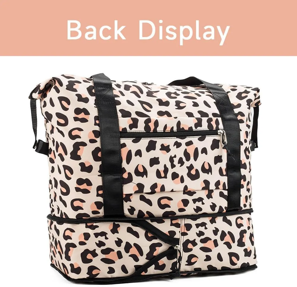 Large Folding Travel Duffle Bag, Expandable Waterproof Gym Weekend Carry On Overnight Tote Bag for Women