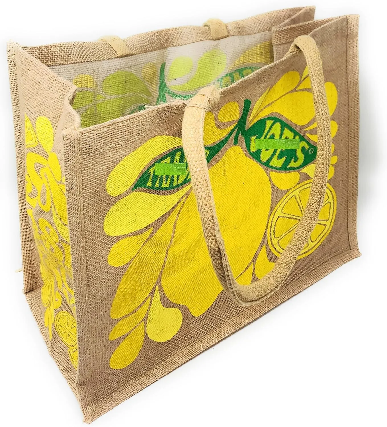 Large Lemon and Lime Jute Reusable Shopping Bag, Appr 17L x 14H x 8W, (Pack of 1)