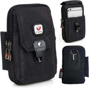 Large Multi-Purpose Nylon Cell Phone Belt Holster for iPhone 16 Pro Max Case 15 Pro Max Galaxy S25 Ultra A15 5G Universal Dual Smartphone Pouch with Belt Loop Clip for Men for 2 Mobile Phones