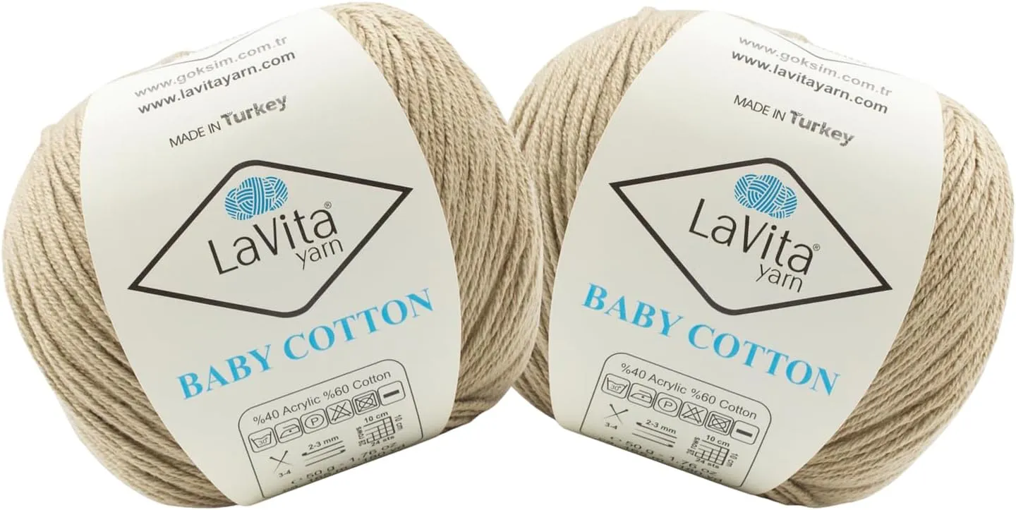 Lavita Cotton Baby Yarn for Knitting 361 Yards - Pack of 2 | Silky Acrylic for Creating Charming Baby Outfits | Hypoallergenic & Anti-Pill Yarn | 100gr Super Soft for Crocheting Blankets