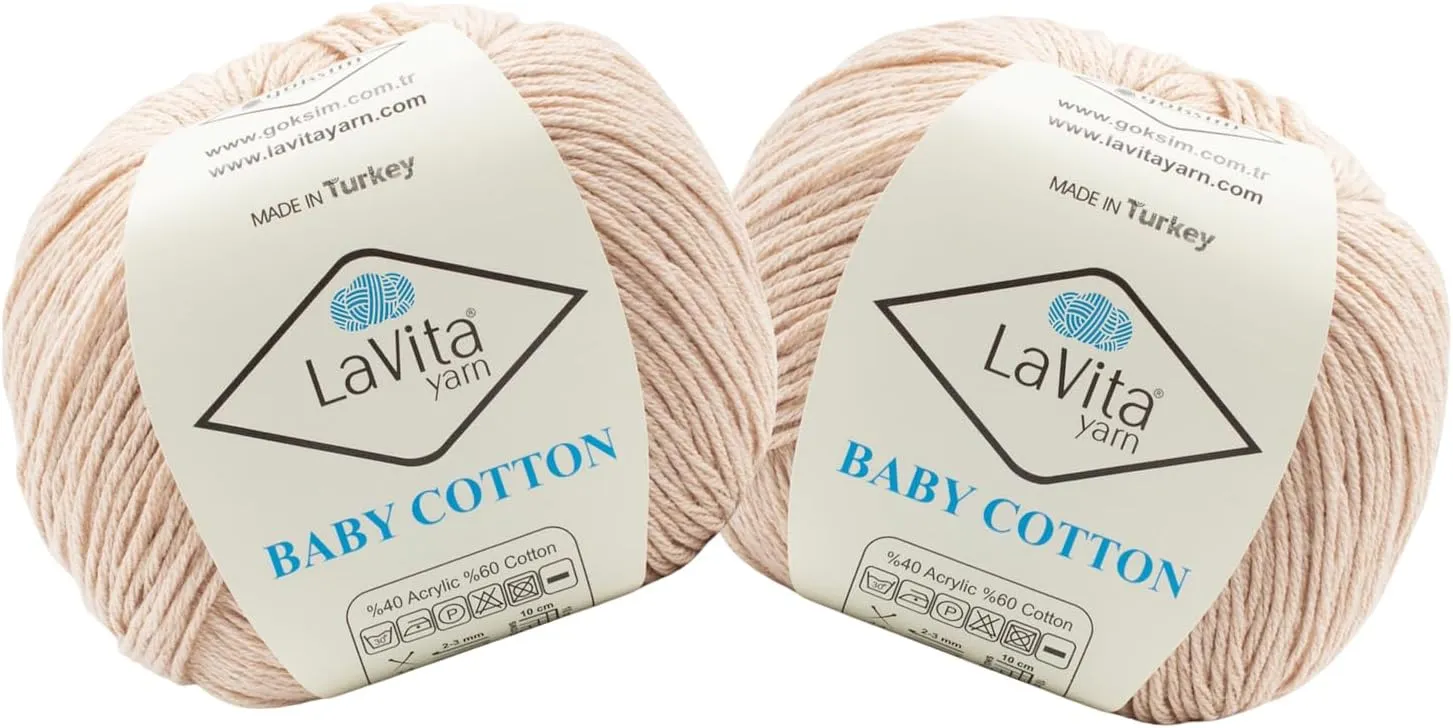 Lavita Cotton Baby Yarn for Knitting 361 Yards - Pack of 2 | Silky Acrylic for Creating Charming Baby Outfits | Hypoallergenic & Anti-Pill Yarn | 100gr Super Soft for Crocheting Blankets