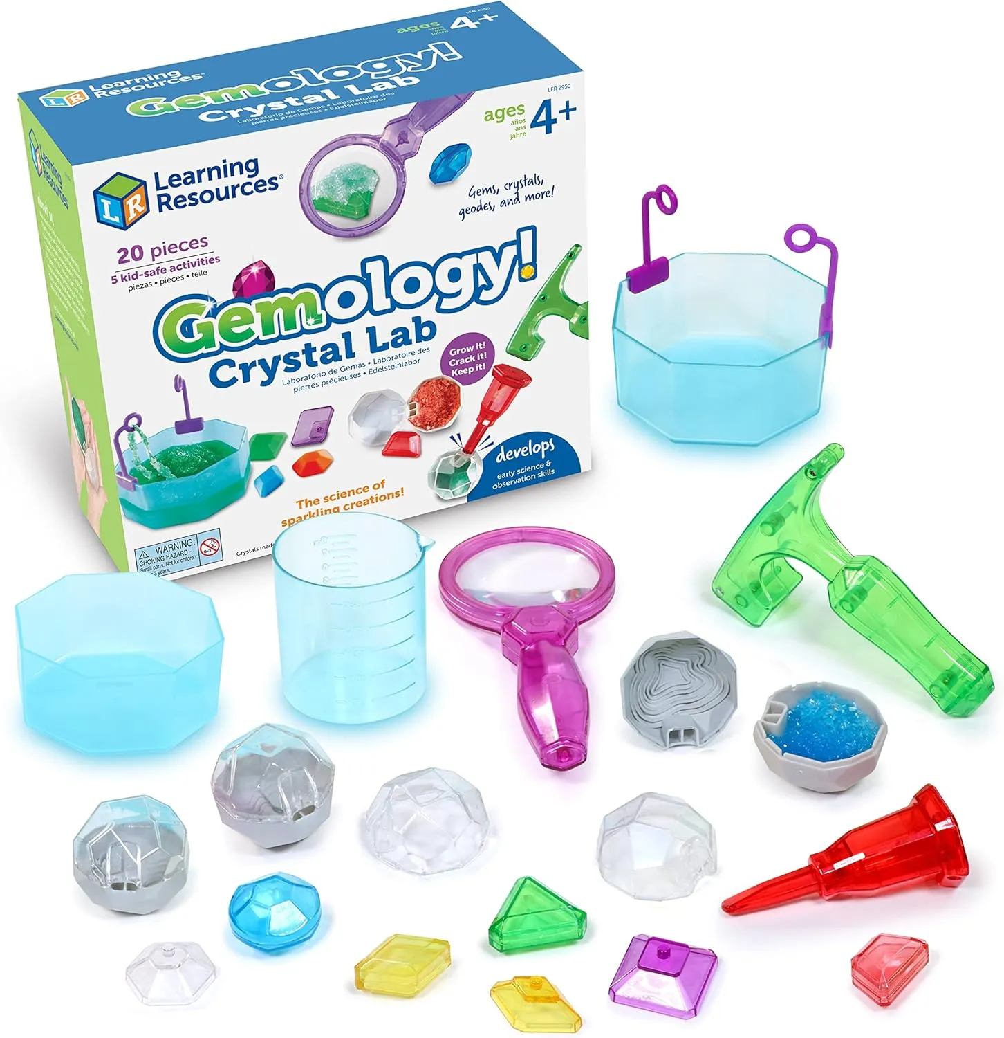 Learning Resources Gemology! Crystal Lab,STEM Toys, Early Science, Science Kit for Kids, Fun Gifts for Kids, 20 Pieces, Ages 4 