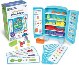 Learning Resources Sorting Snacks Mini Fridge - Play Food, Toddler Kitchen, Montessori , Color Sorting Sensory, Gifts for Boys and Girls, Preschool Games, Fine Motor Skills, Counting, Kindergarten