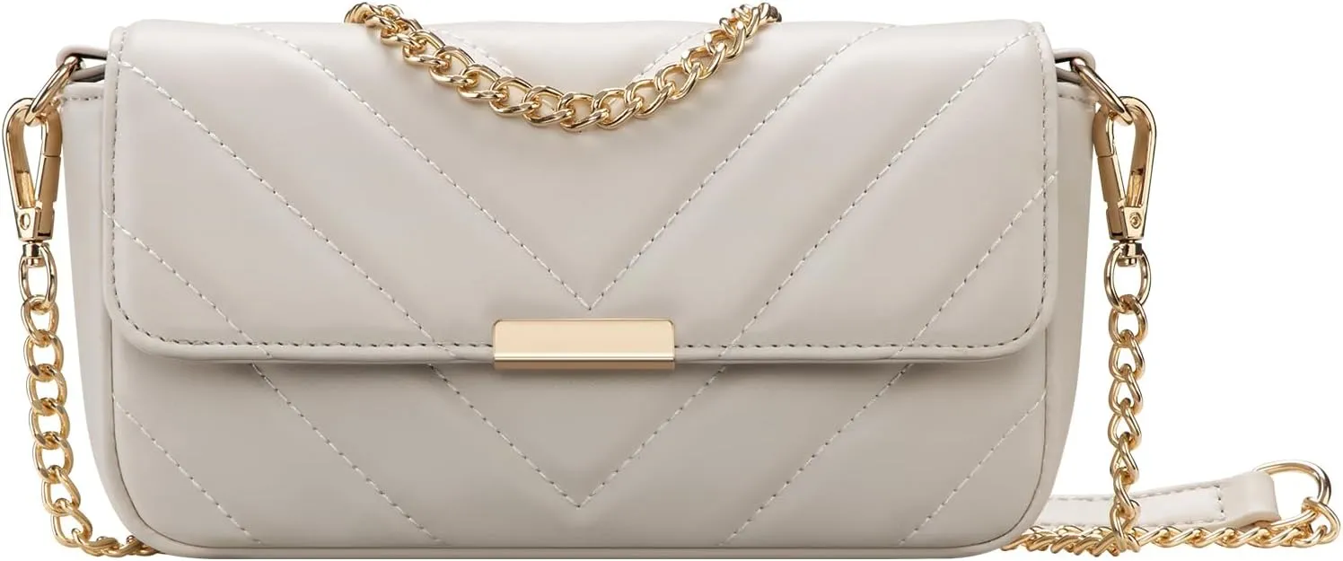 Leather Belt Bag for Women, Mini Fanny Packs Quilted Crossbody Bag Waist Pack White
