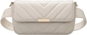 Leather Belt Bag for Women, Mini Fanny Packs Quilted Crossbody Bag Waist Pack White