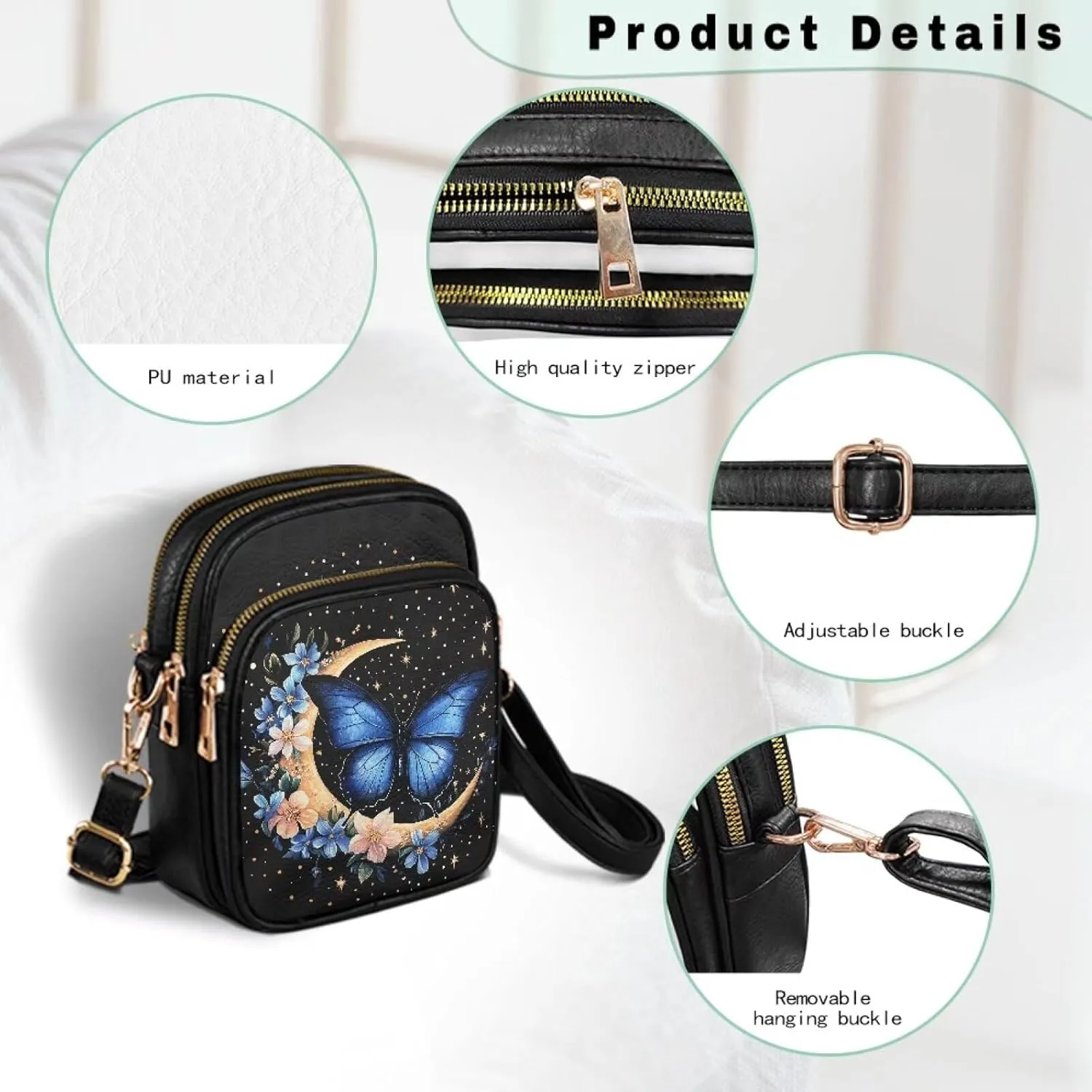 Leather Crossbody Bags for Women Crossbody Sling Bags for Women Cell Phone Bag Wallet Purses Adjustable Strap