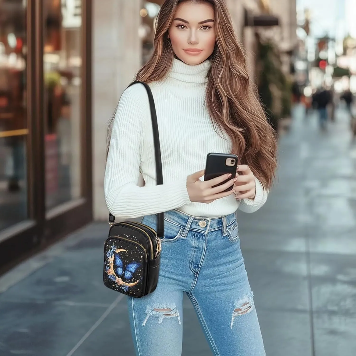 Leather Crossbody Bags for Women Crossbody Sling Bags for Women Cell Phone Bag Wallet Purses Adjustable Strap
