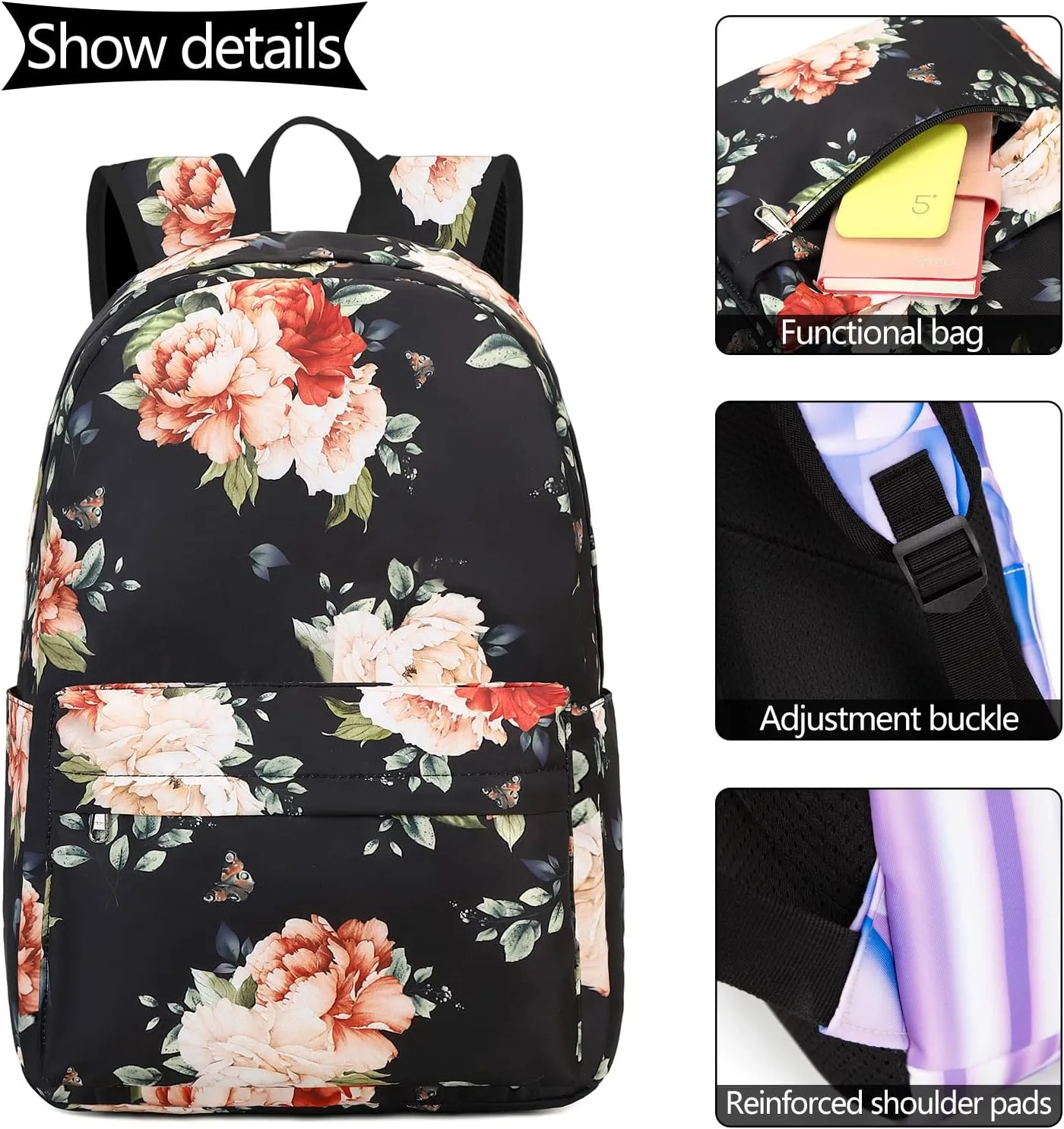 LEDAOU Backpack for Girls School Bag Kids Bookbag Teen Backpack Set Daypack with Lunch Bag and Pencil Case